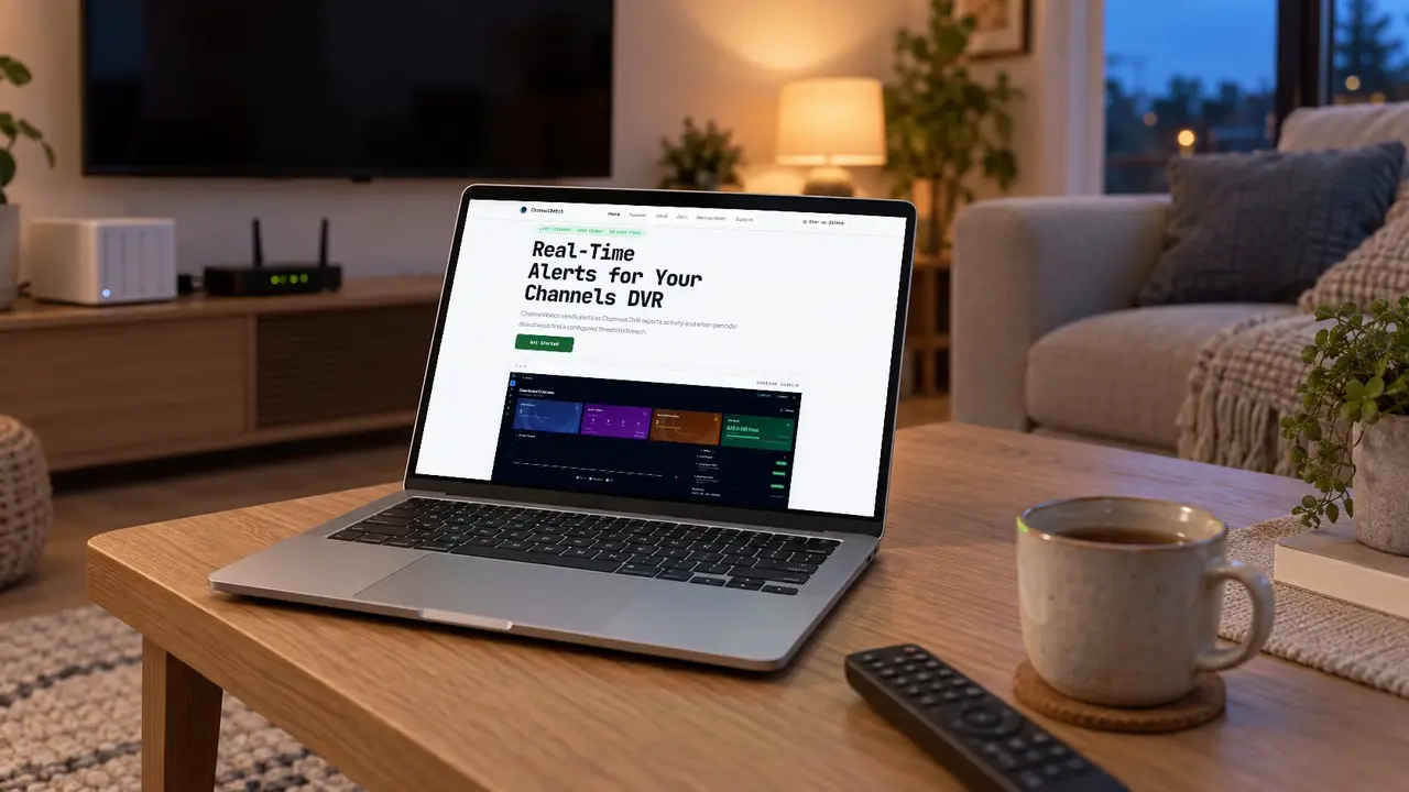The ChannelWatch website open on a laptop on a living room coffee table